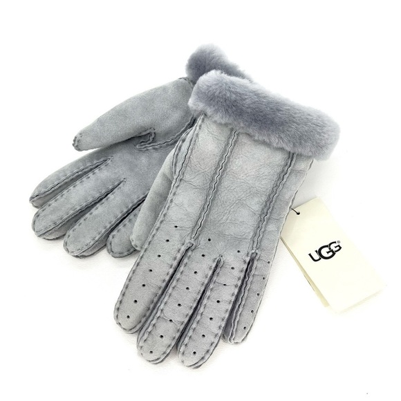 Ugg Women’s Suede Shearling Suede Gloves Size Small Perforated Gray Tech New NWT - Picture 7 of 7